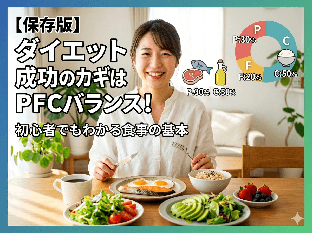 PFCバランスを意識した食事をする女性｜ダイエット成功のための食事管理イメージ